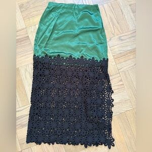 Rebecca Taylor Green Mixed Media Skirt